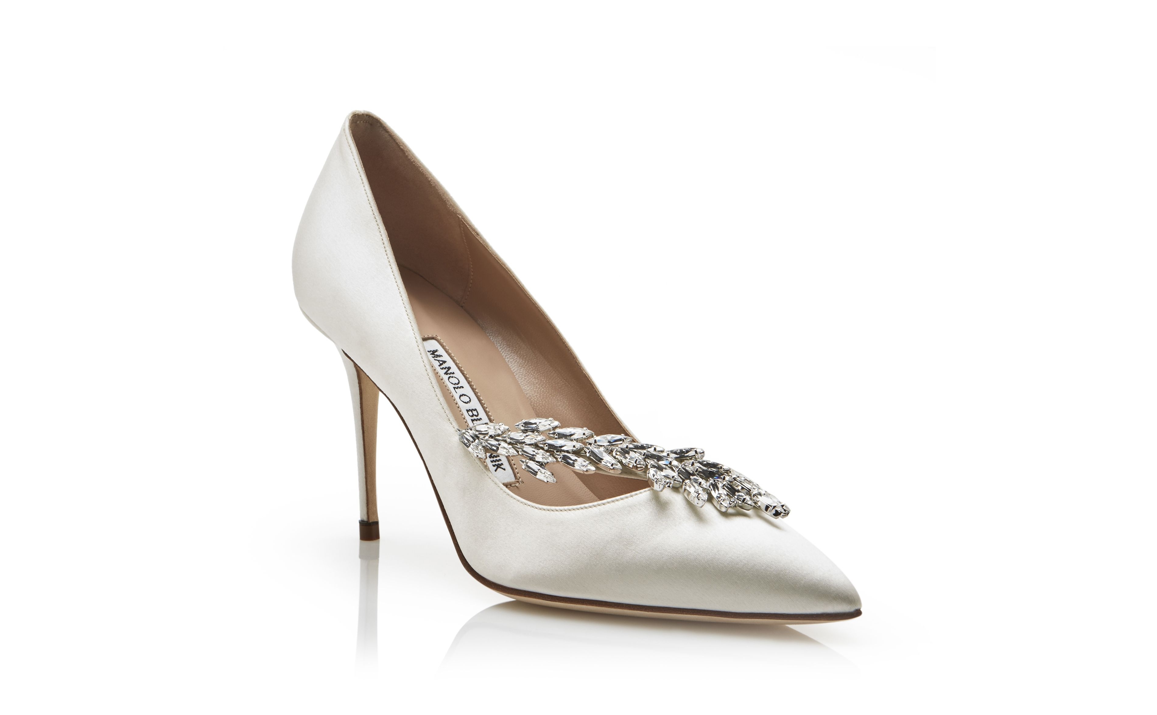 White Satin Jewel Buckle Pumps - 3