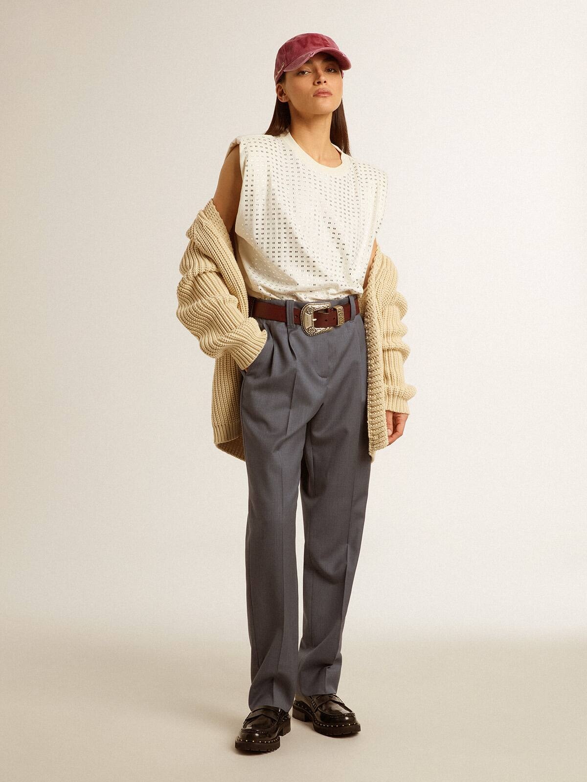 Women's loose pants in baby blue wool - 3