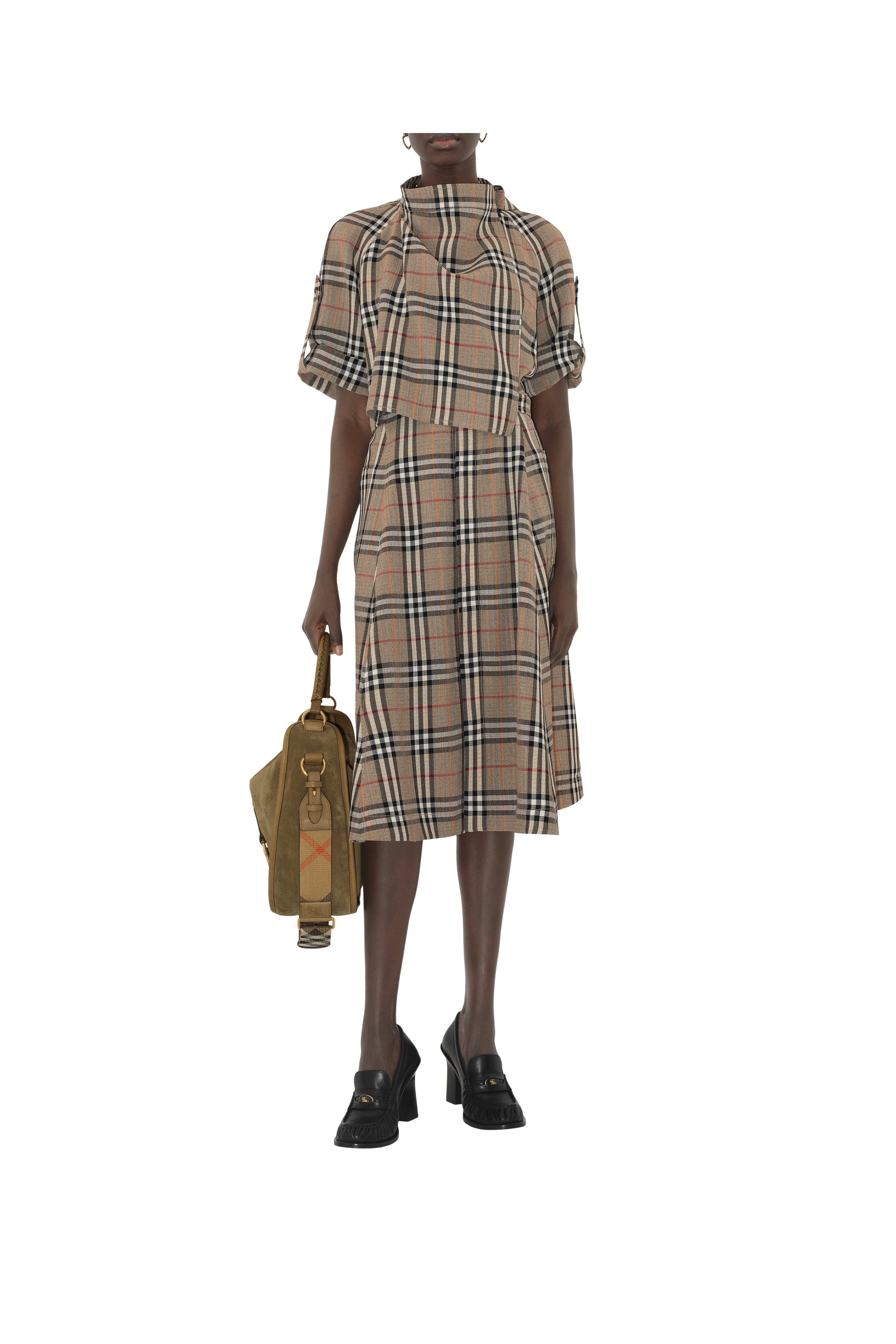 burberry Check Silk Blend Trench Dress in Limestone at Nordstrom - 3
