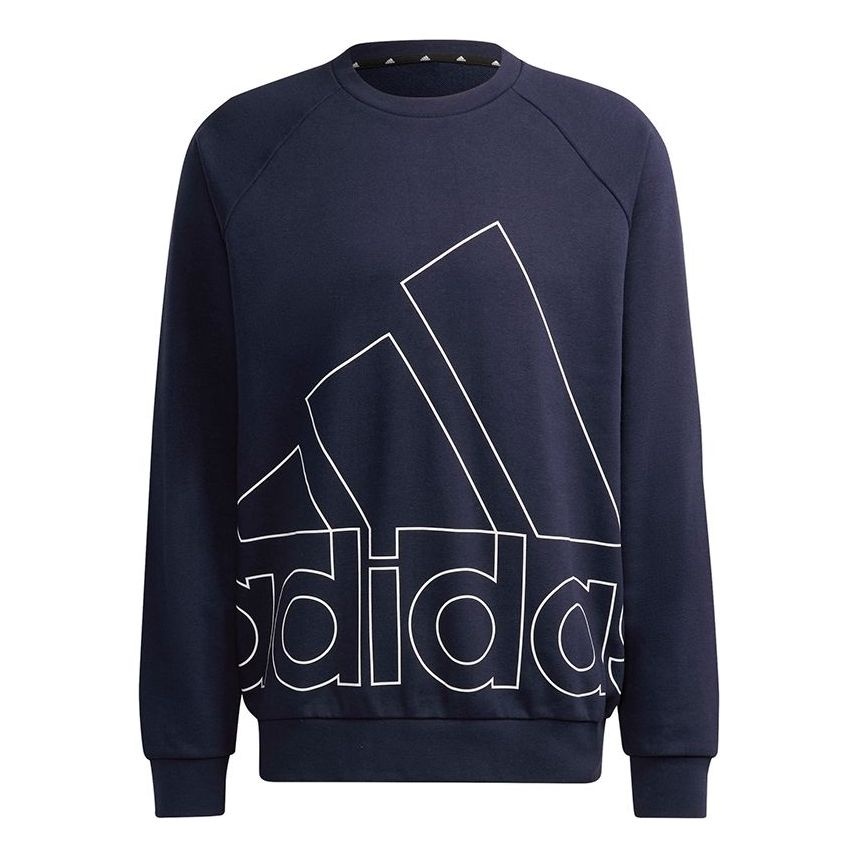 Men's adidas Big Lo Swt Ft Logo Printing Casual Sports Round Neck Navy Blue HB5086 - 1