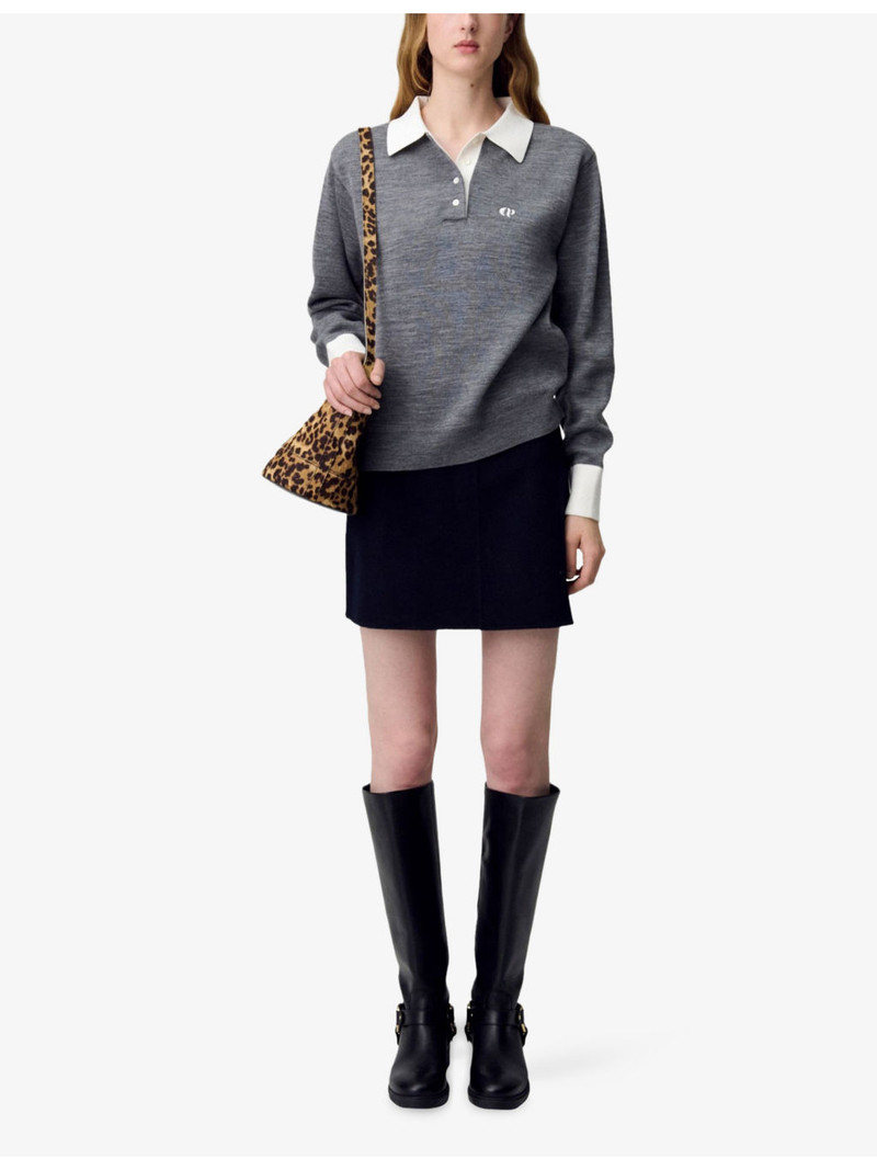 Claudie Pierlot Logo-Embroidered Long-Sleeve Wool-Blend Polo outlook