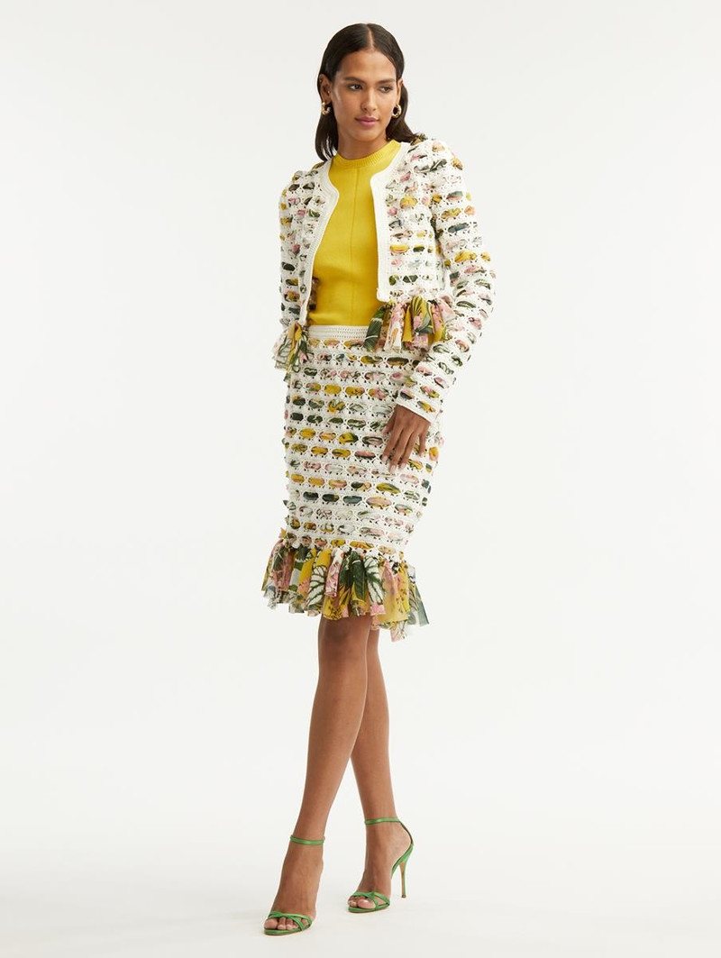 Oscar de la Renta CHIFFON WOVEN CROCHET KNIT JACKET outlook