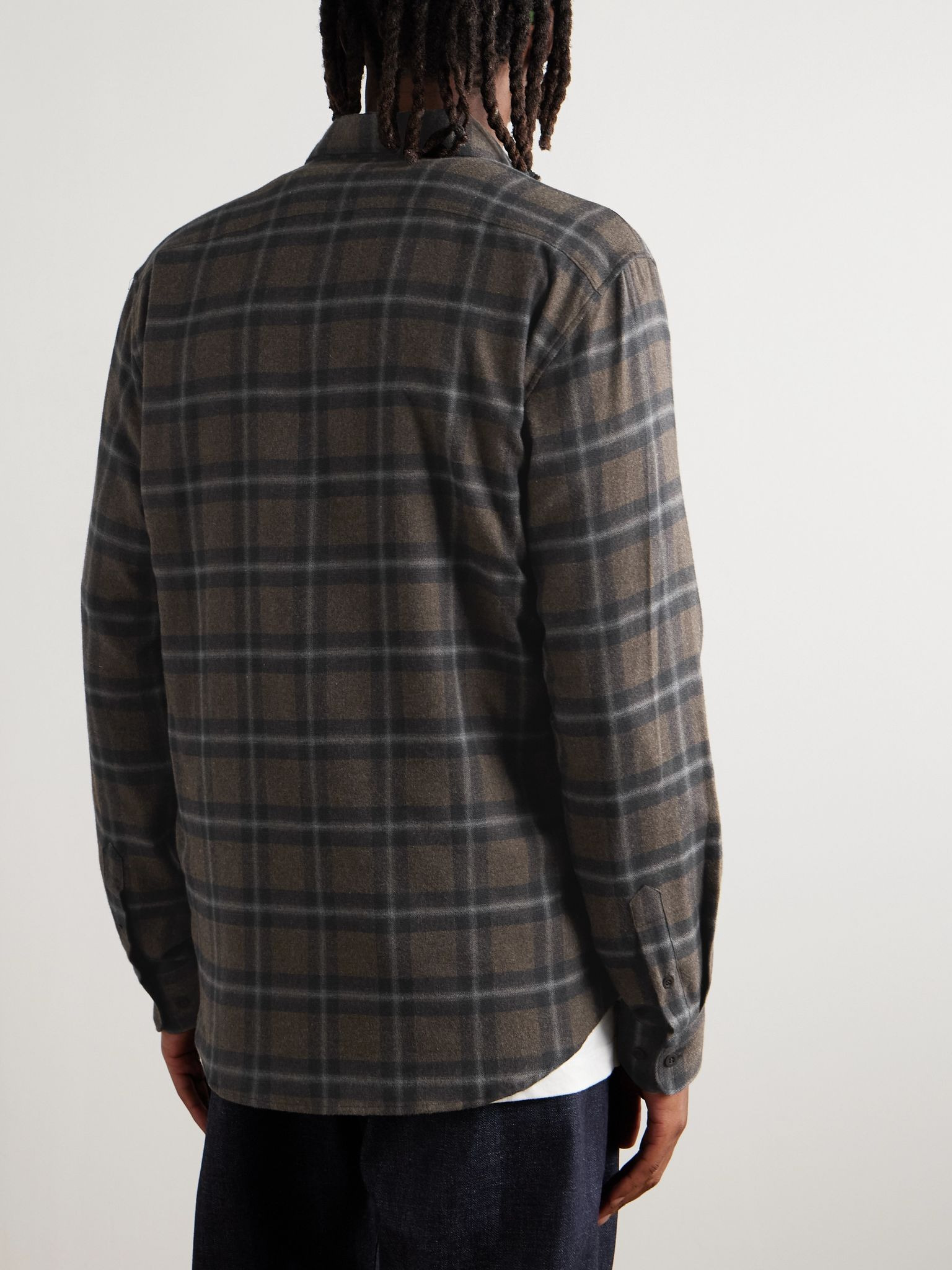 Button-Down Collar Checked Brushed Cotton-Flannel Shirt Brown - 4