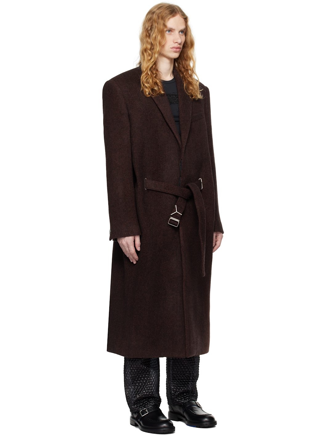 Brown Y Belt Coat - 2