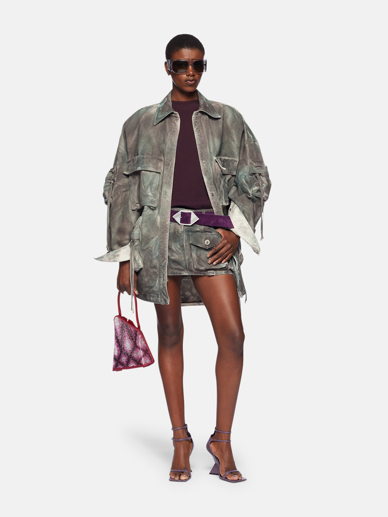 THE ATTICO ''FERN'' STAINED GREEN CAMUFLAGE SHORT COAT outlook