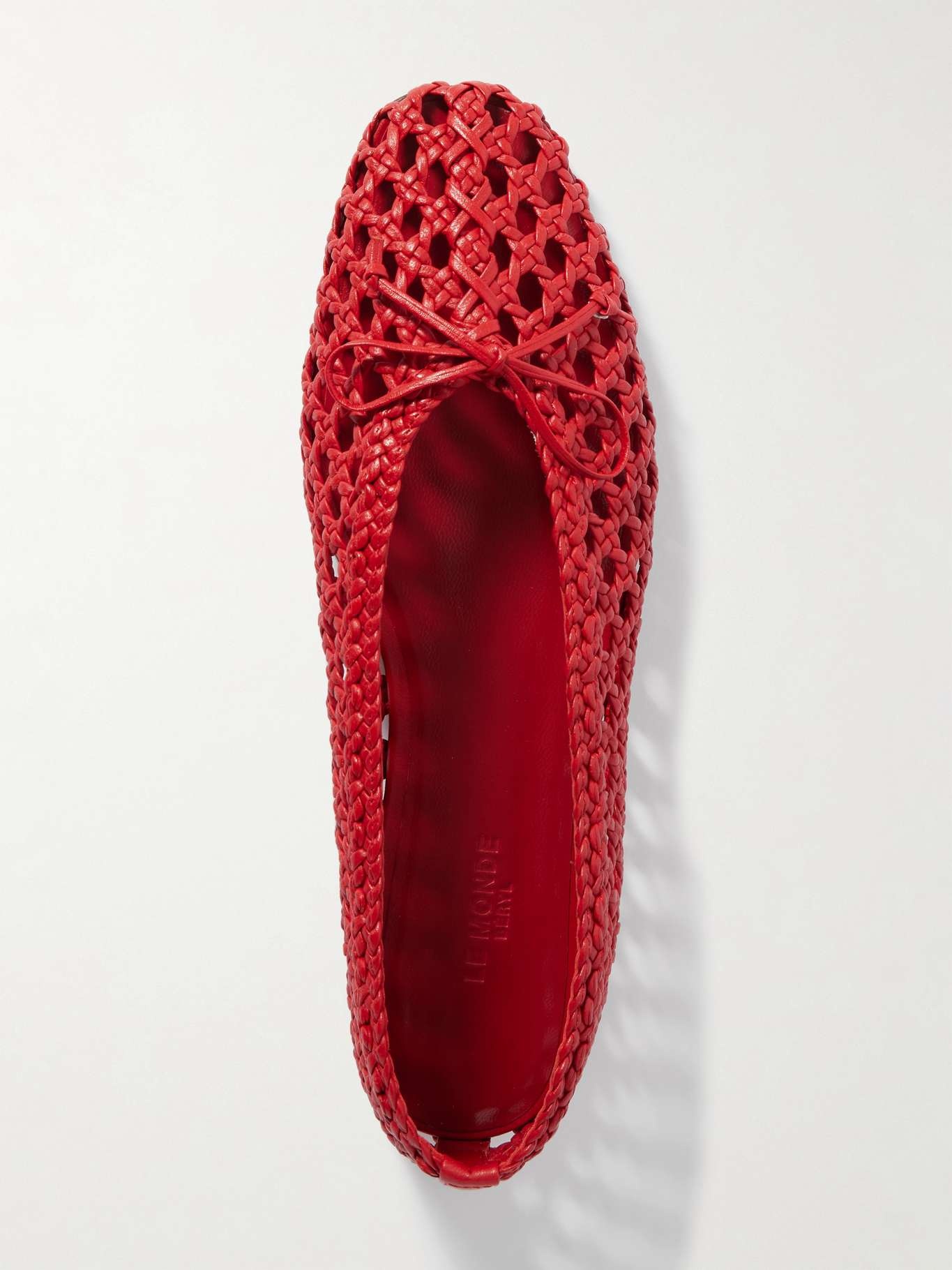Regency bow-embellished woven leather ballet flats Crimson - 5