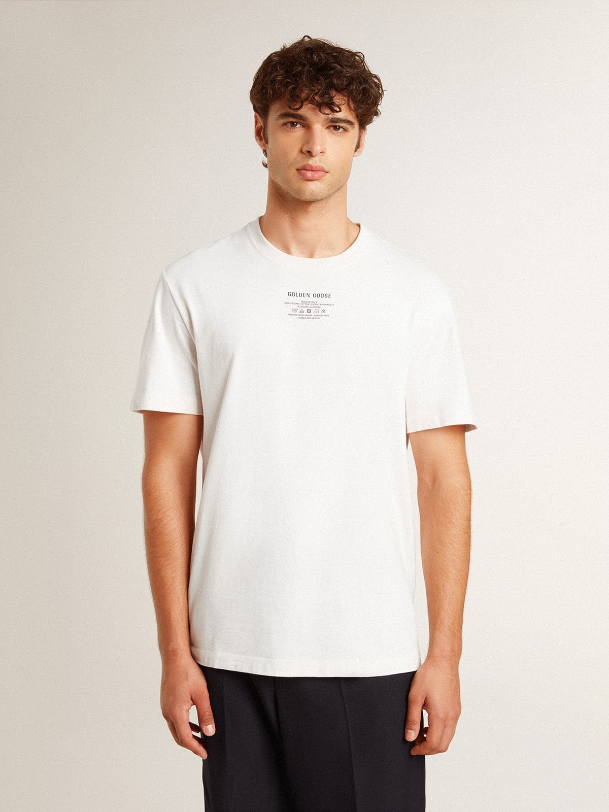 Men's worn-white cotton T-shirt with black lettering - 2