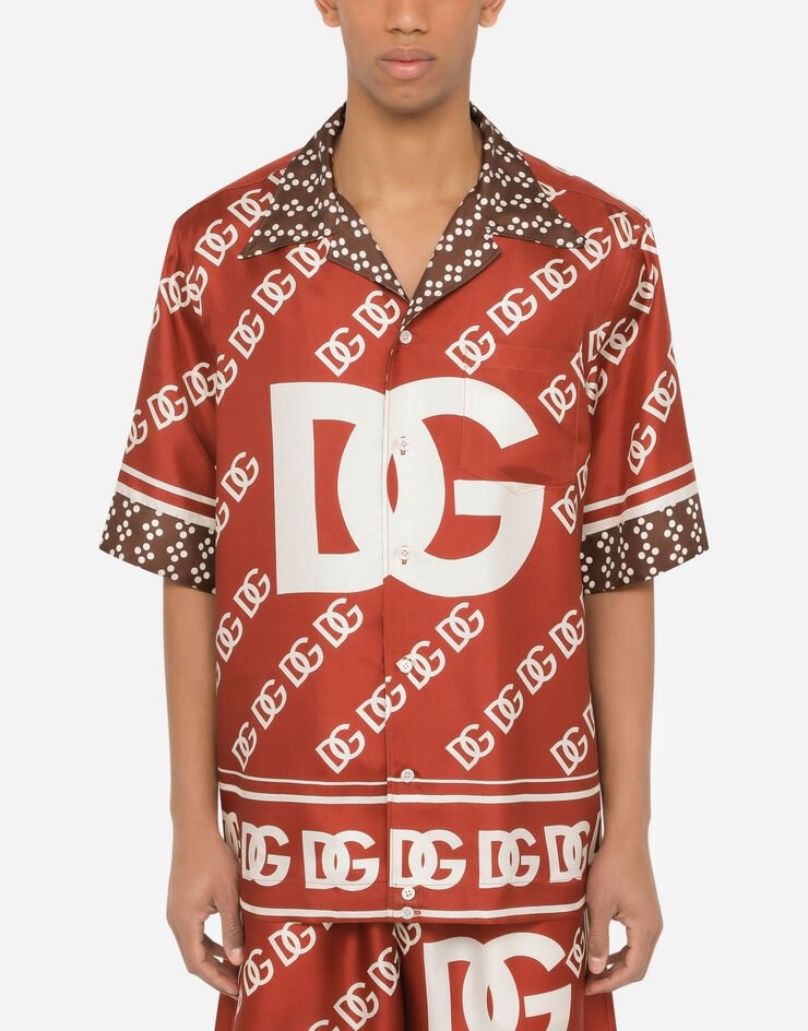 Silk Hawaiian shirt with all-over DG print - 1