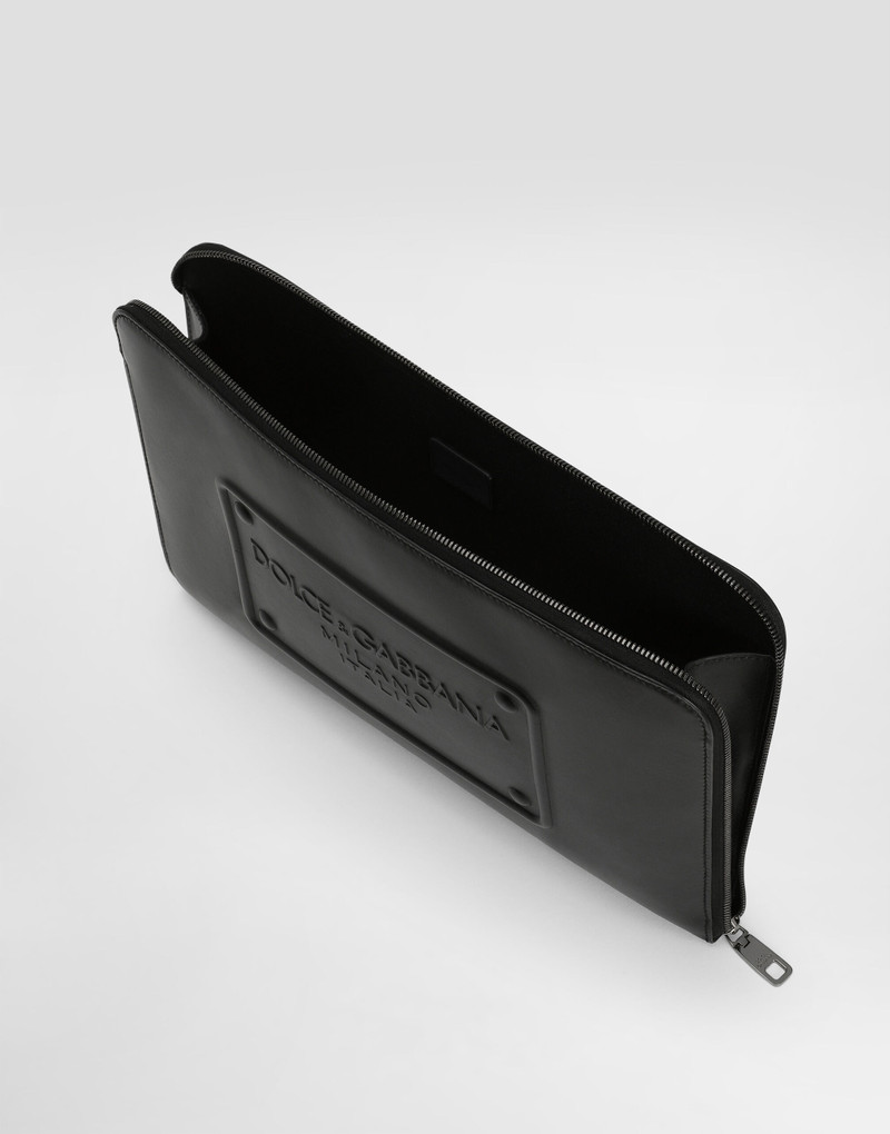 Large calfskin pouch with raised logo 5