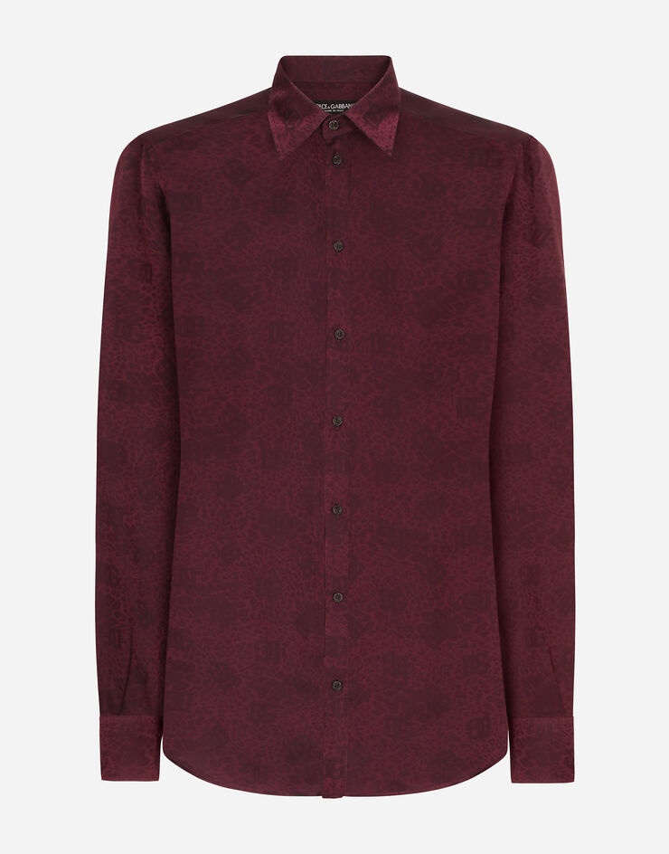 Silk jacquard Martini-fit shirt with DG logo and ocelot - 1