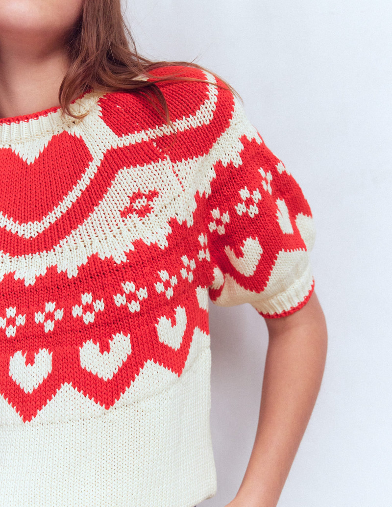 Margot Puff Sleeve T-Shirt-Warm Ivory Hearts 3