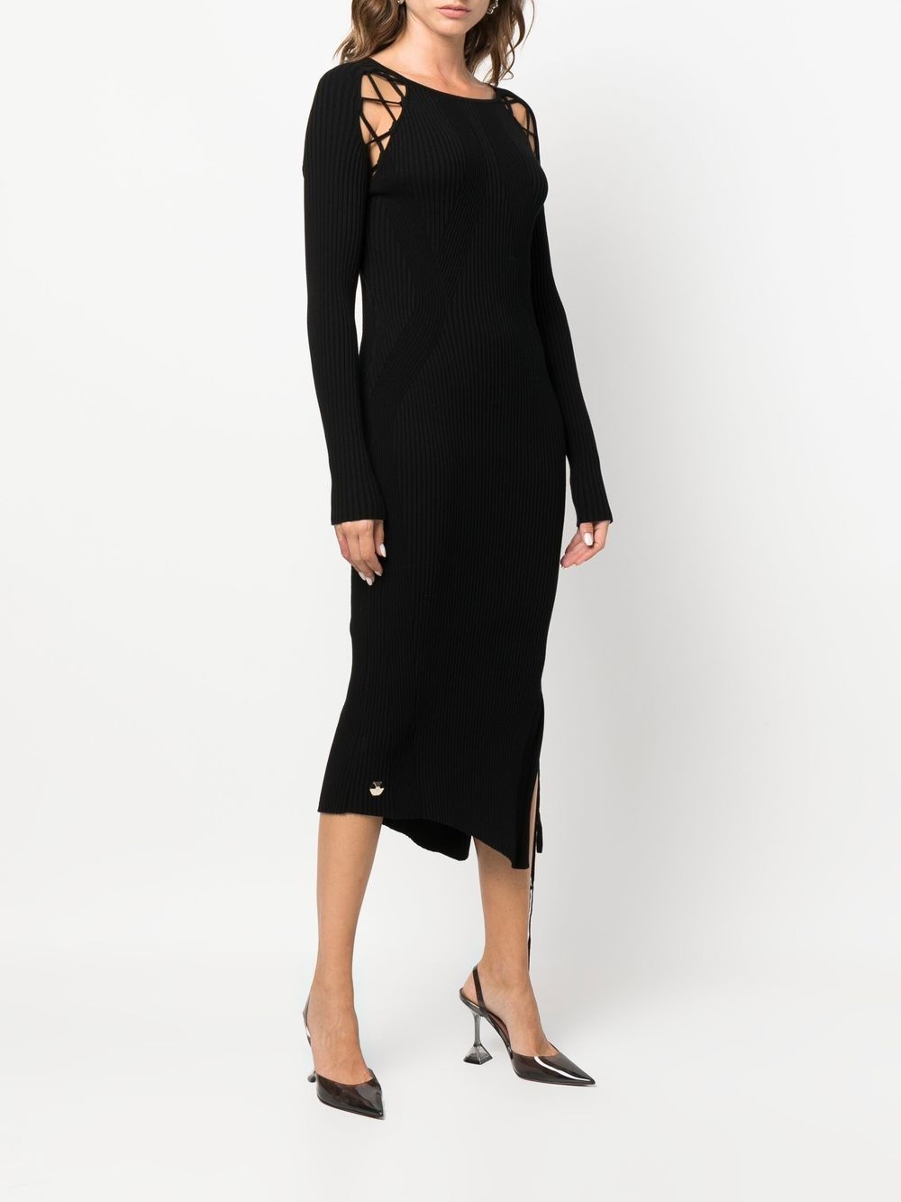 lace-detail ribbed-knit dress - 3