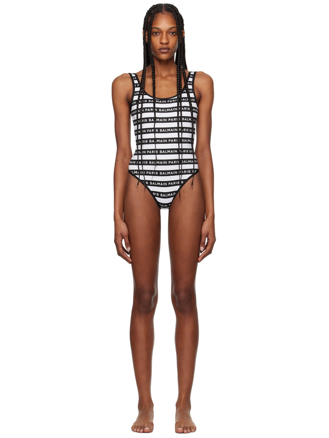 Black & White Striped One-Piece Swimsuit - 1