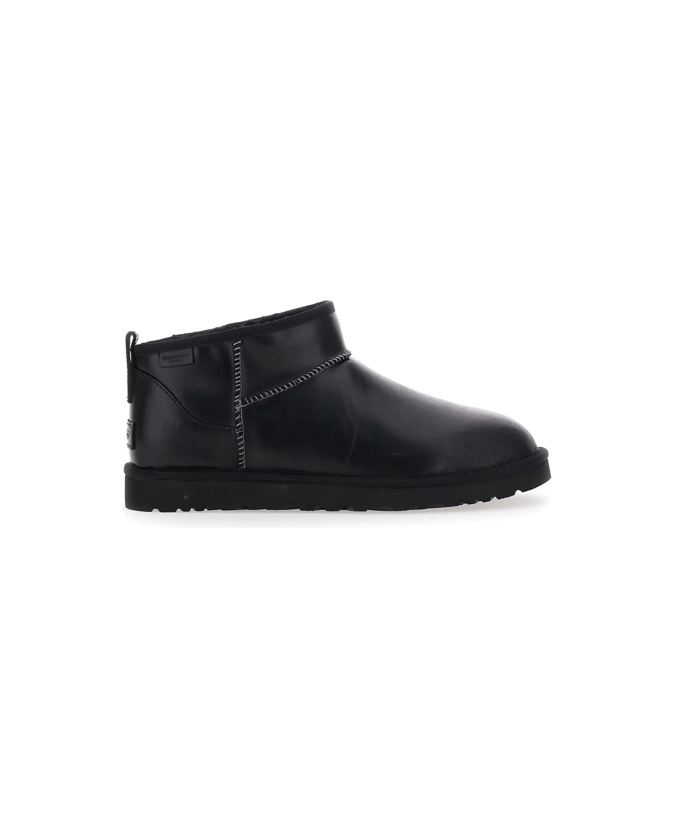 'ultra Mini' Black Boots With Logo Patch On Back In Leather Man - 1