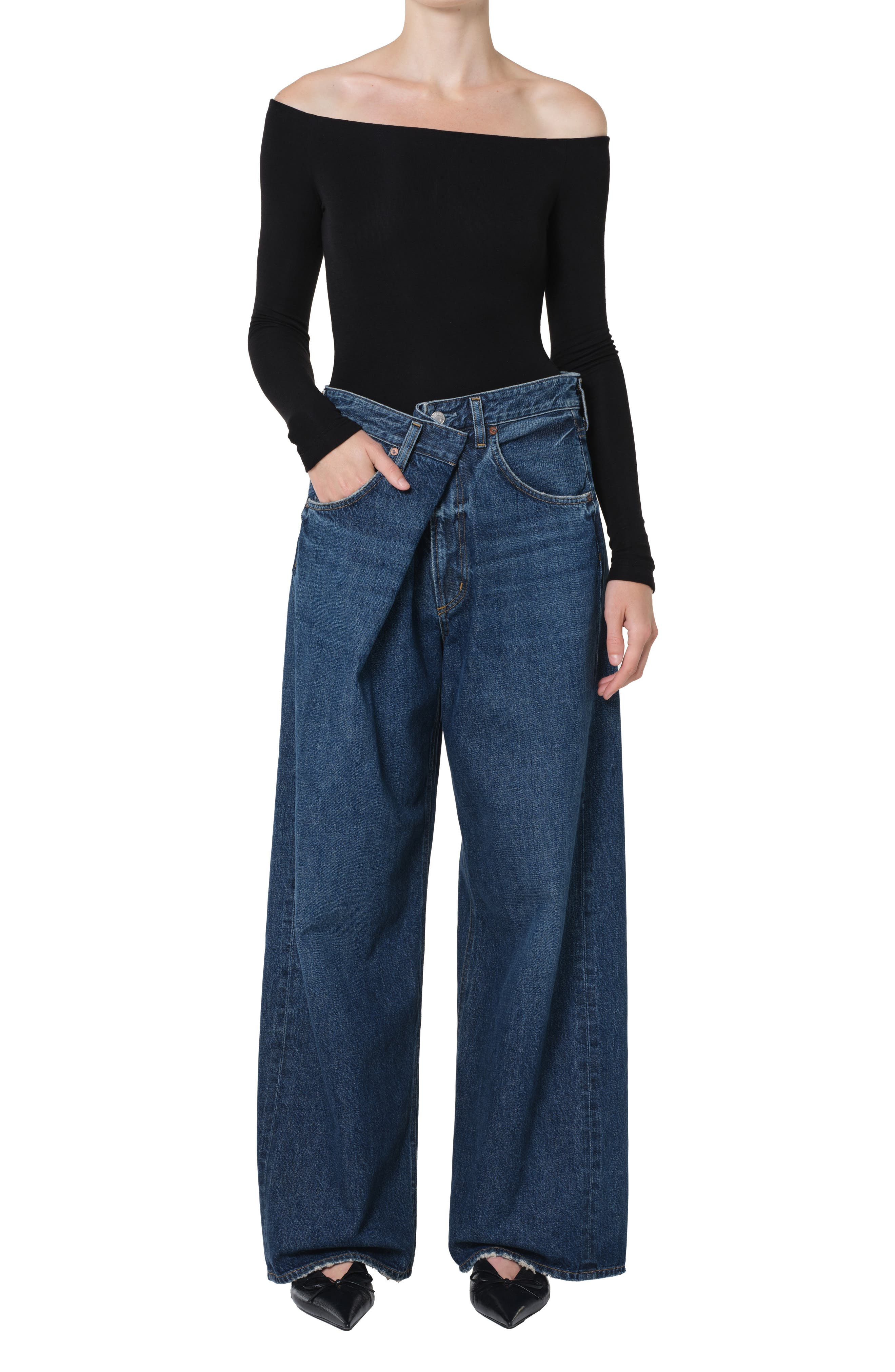 AGOLDE Vana Fold Waistband Wide Leg Jeans in Nexus Dark Indigo at Nordstrom - 5