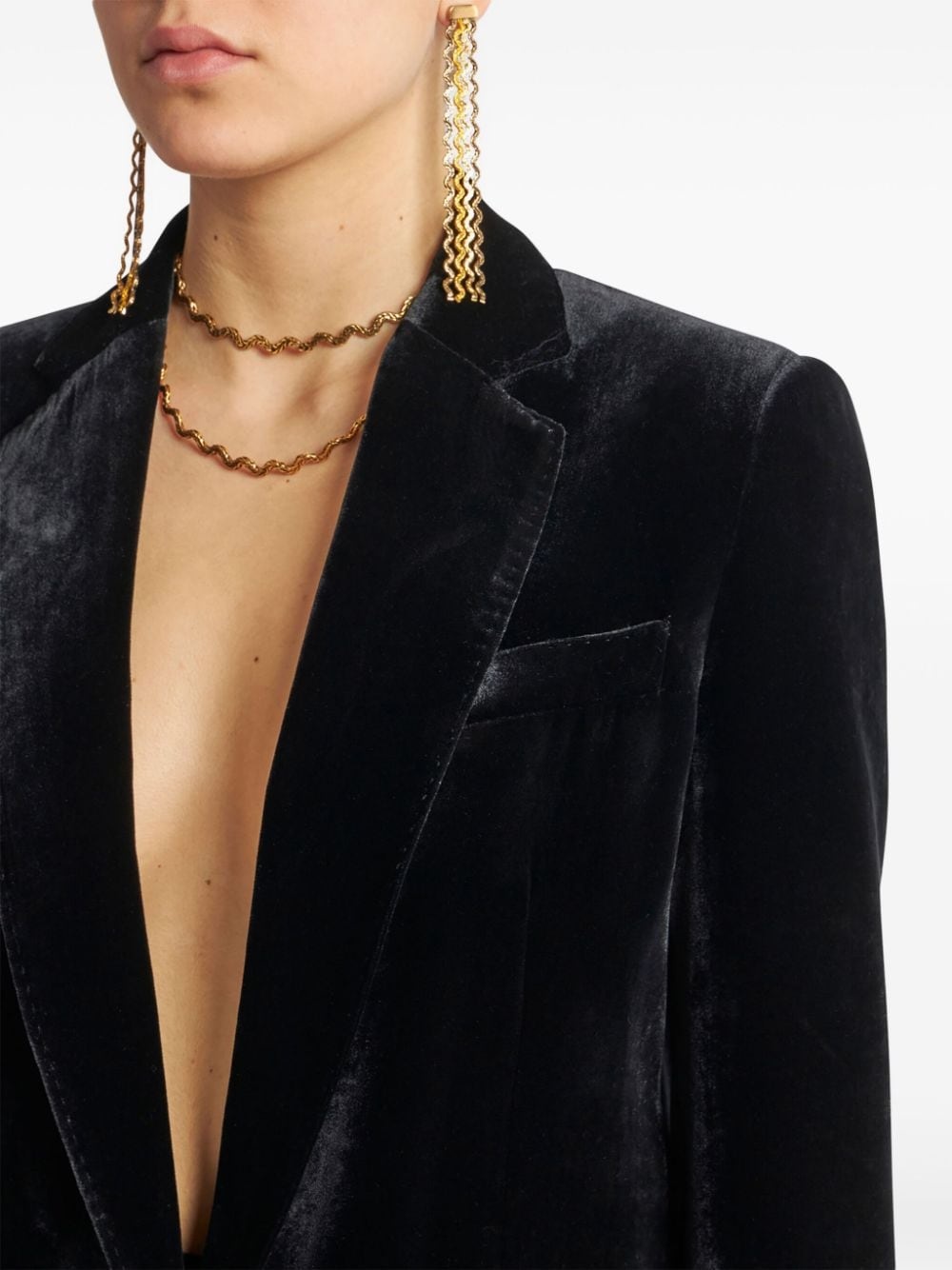 velvet single-breasted blazer - 5