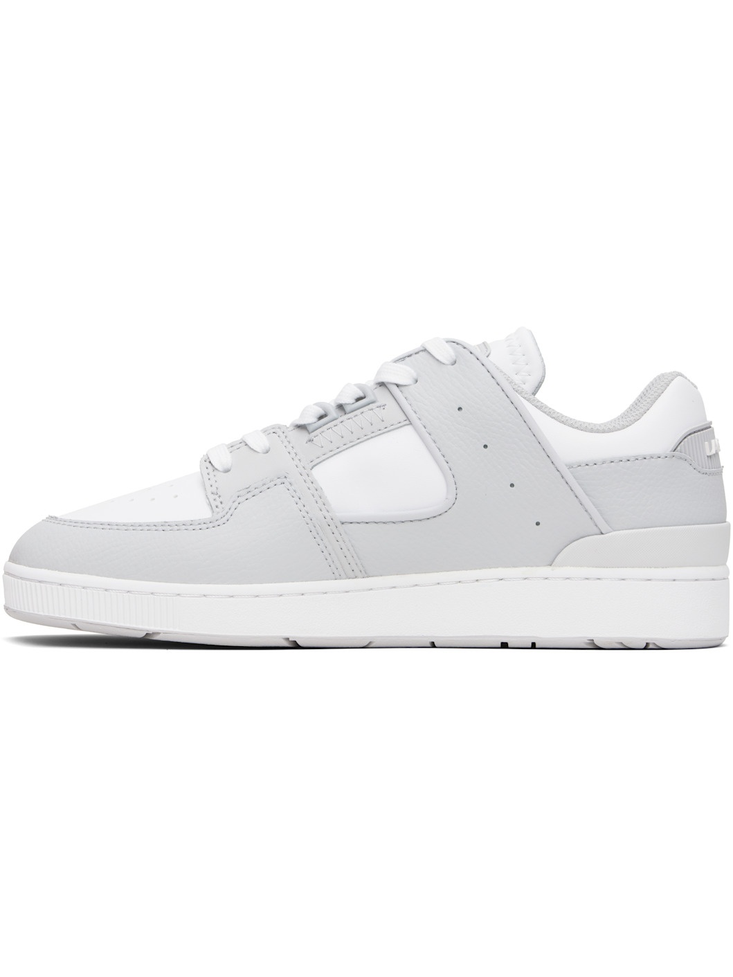 White & Gray Court Cage Leather Sneakers - 3