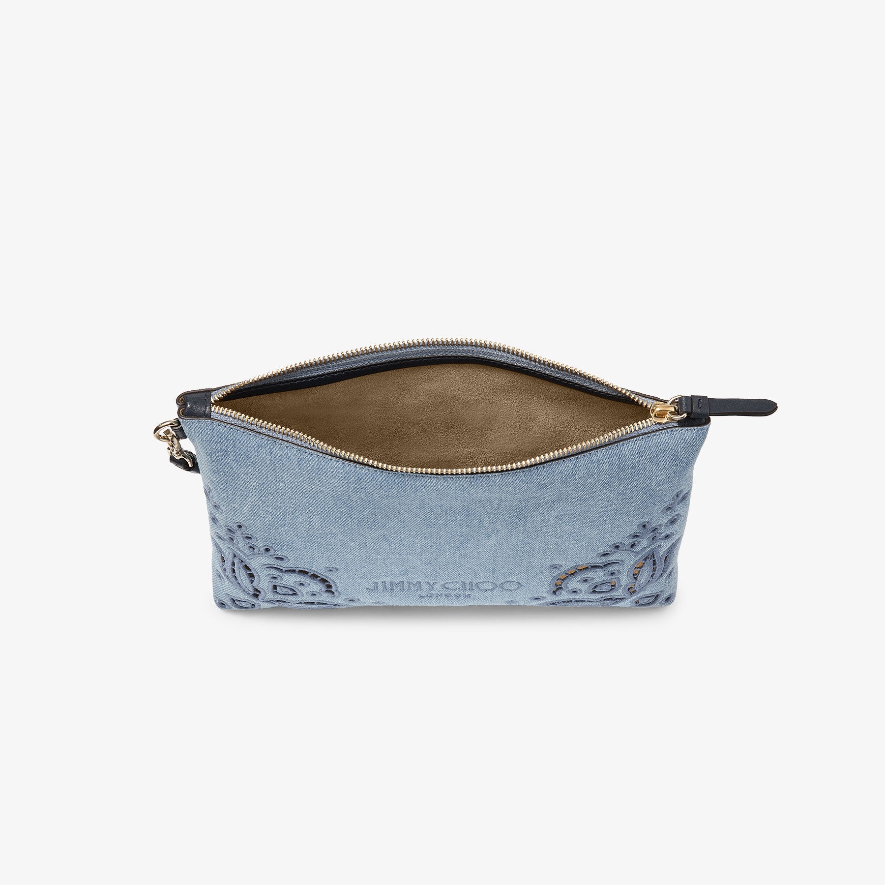 Zipped Flat Pouch
Blue Haze Denim Pouch with Sangallo Embroidery - 3
