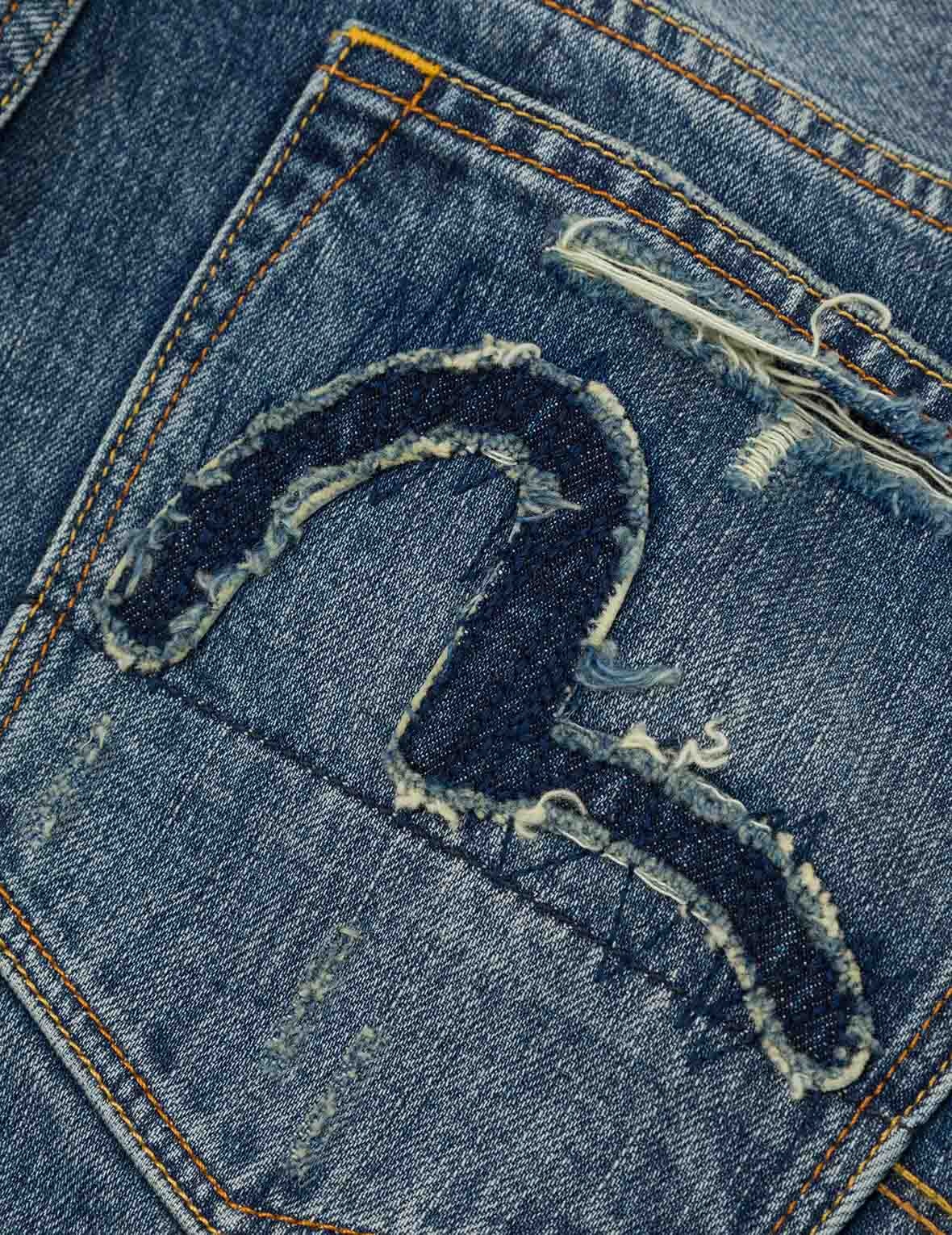 Deconstructed Inserted Seagull Embroidery Regular Fit Jeans #2000 - 6