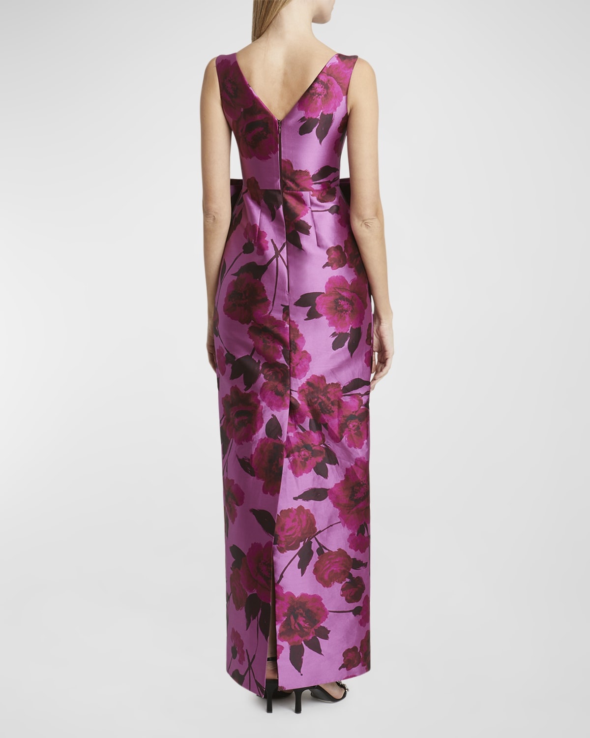 Floral Bow-Front Sleeveless Column Gown - 6