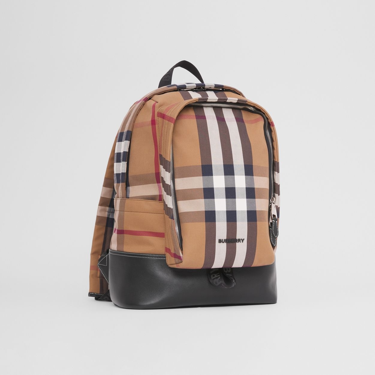 Large Check Cotton Canvas and Leather Backpack - 7