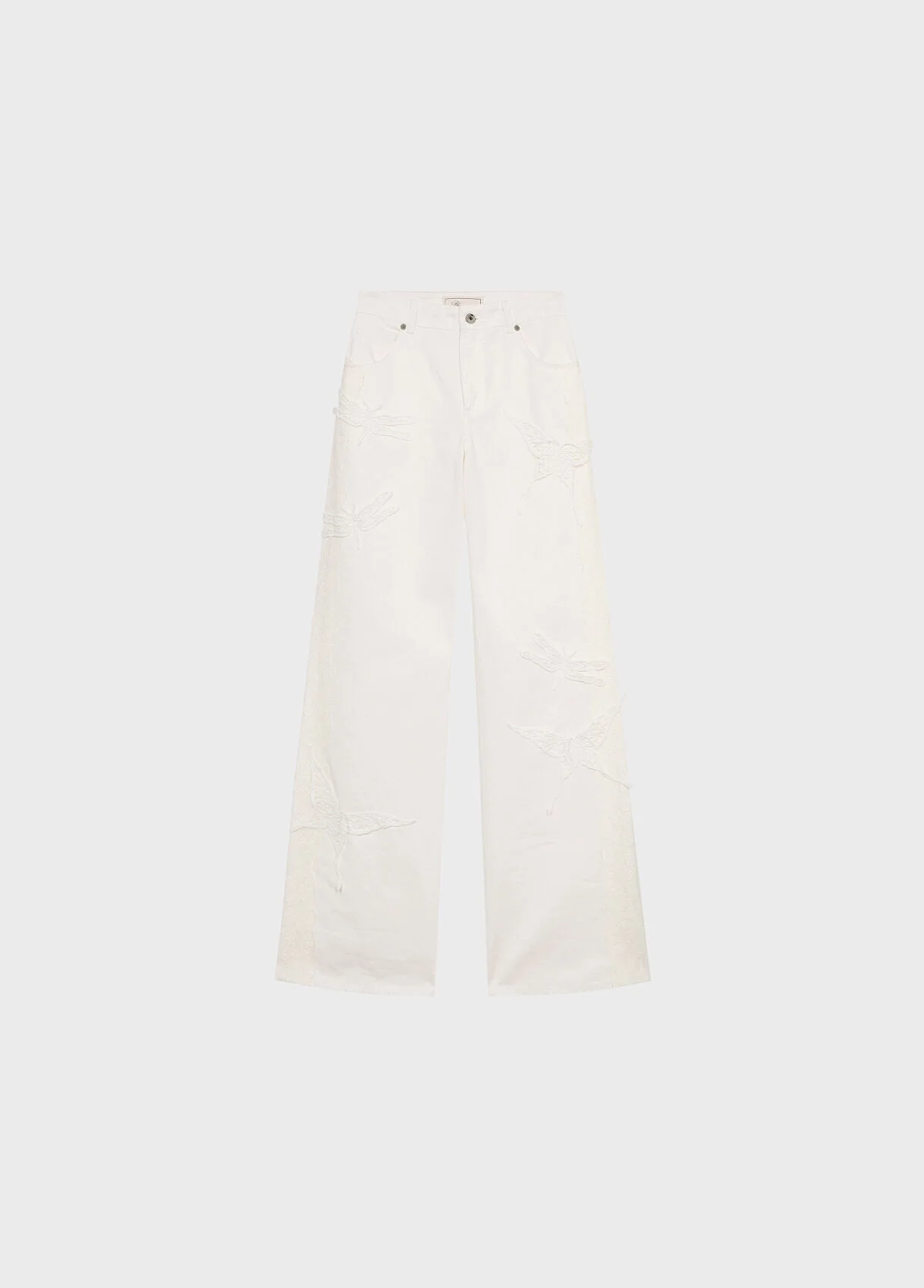 FLARE COTTON BULL PANTS WITH EMBROIDERY AND LACE BANDS - 1