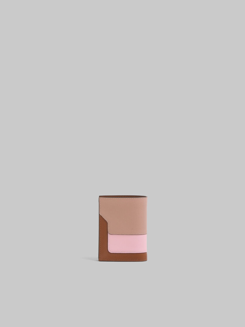 DUSTY PINK, PINK AND BROWN SAFFIANO LEATHER BI-FOLD WALLET - 3