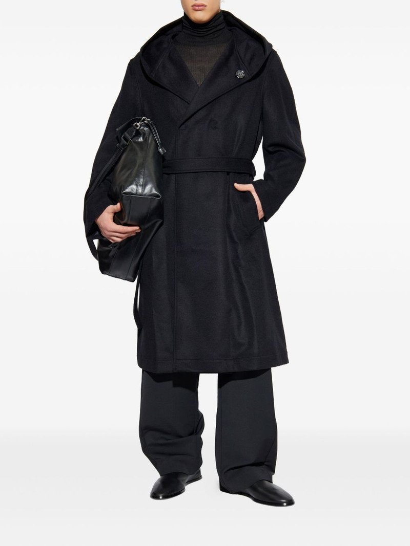 Yohji Yamamoto hooded belted wool coat outlook