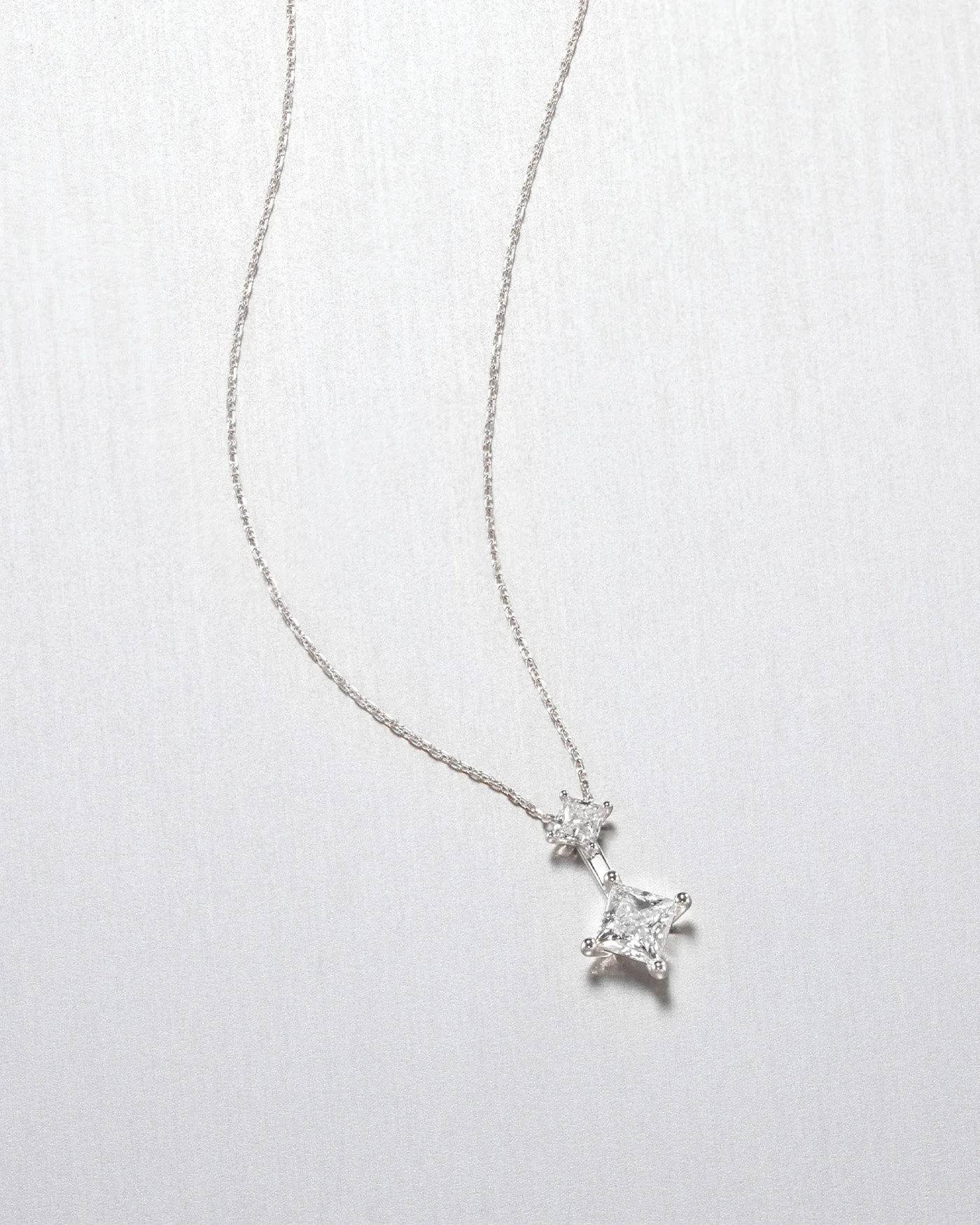 14K Princess Cut Double Diamond Pendant Necklace - 1