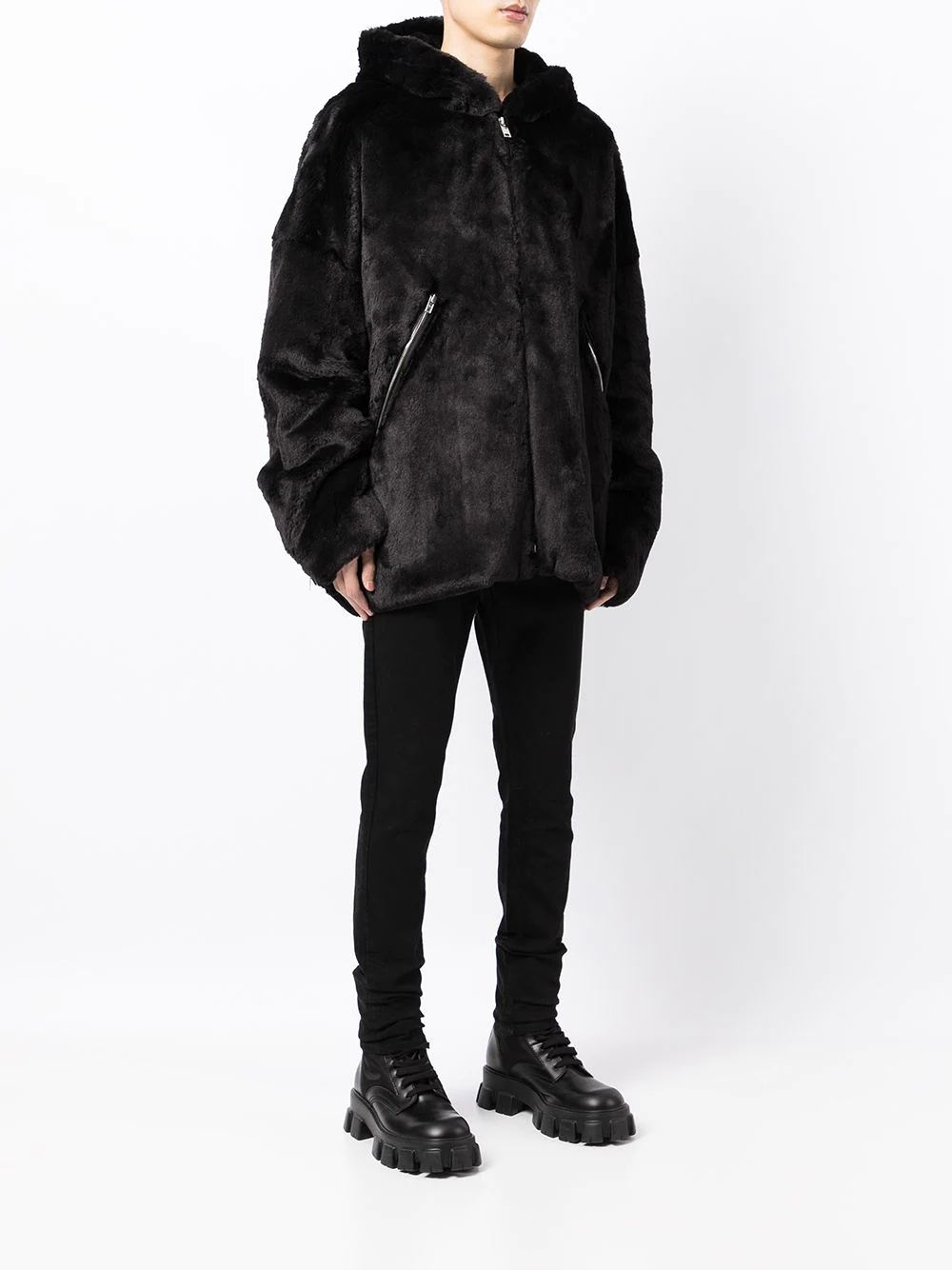 skull faux fur hooded jacket - 3