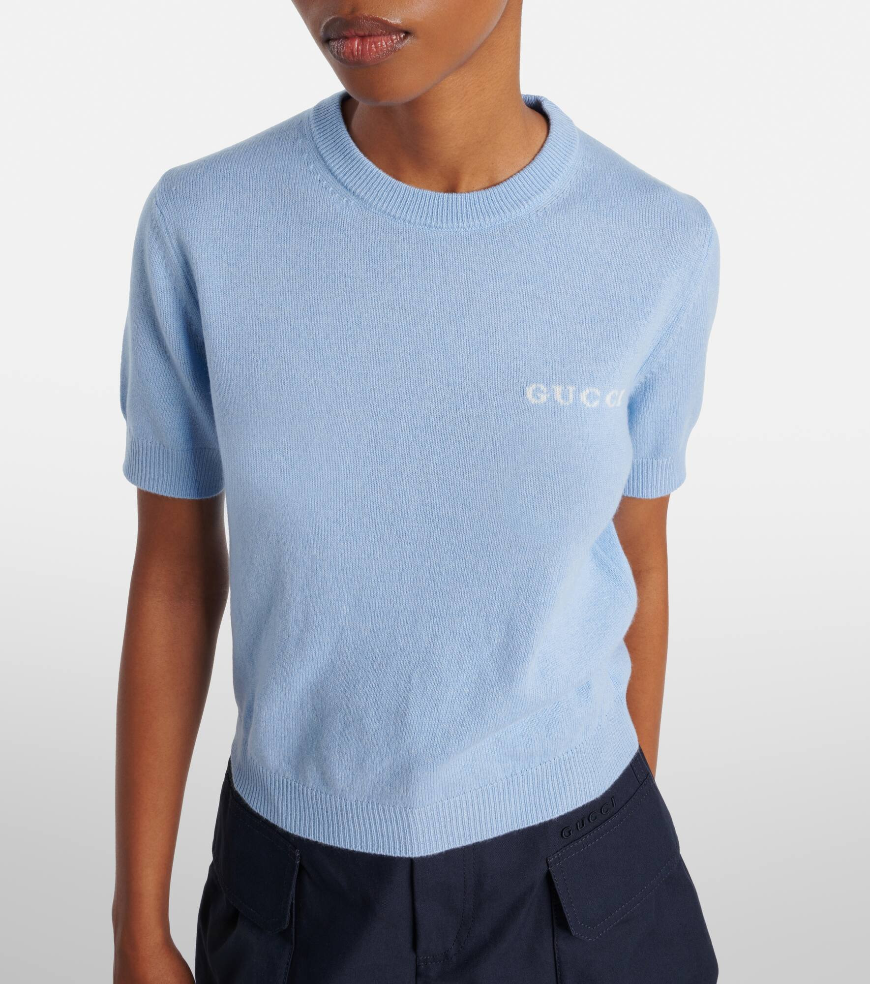 Logo knitted cashmere top - 5