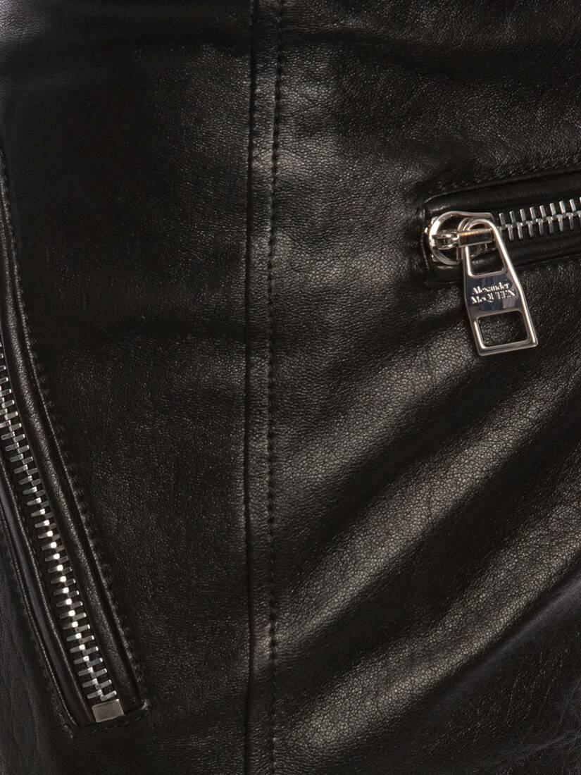 Mcqueen Classic Leather Biker Pants in Black - 5
