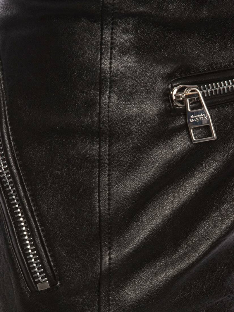 Mcqueen Classic Leather Biker Pants in Black 5