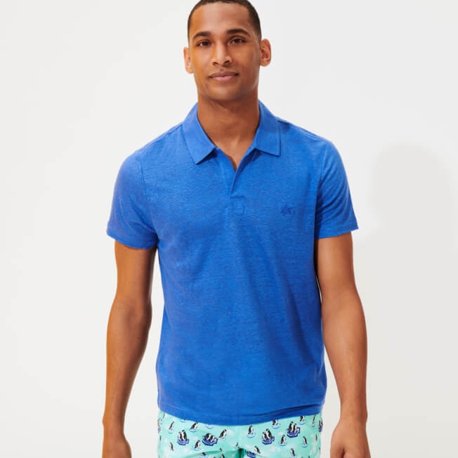 Men Linen Jersey Polo Shirt Solid - 3
