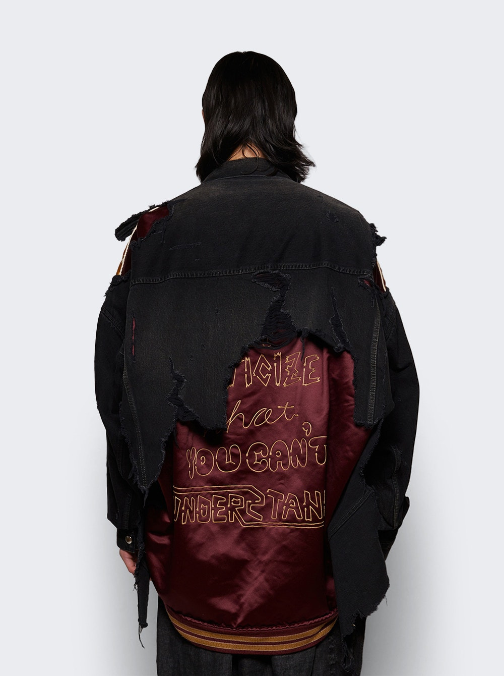 Double Layered Denim Jacket Black - 4