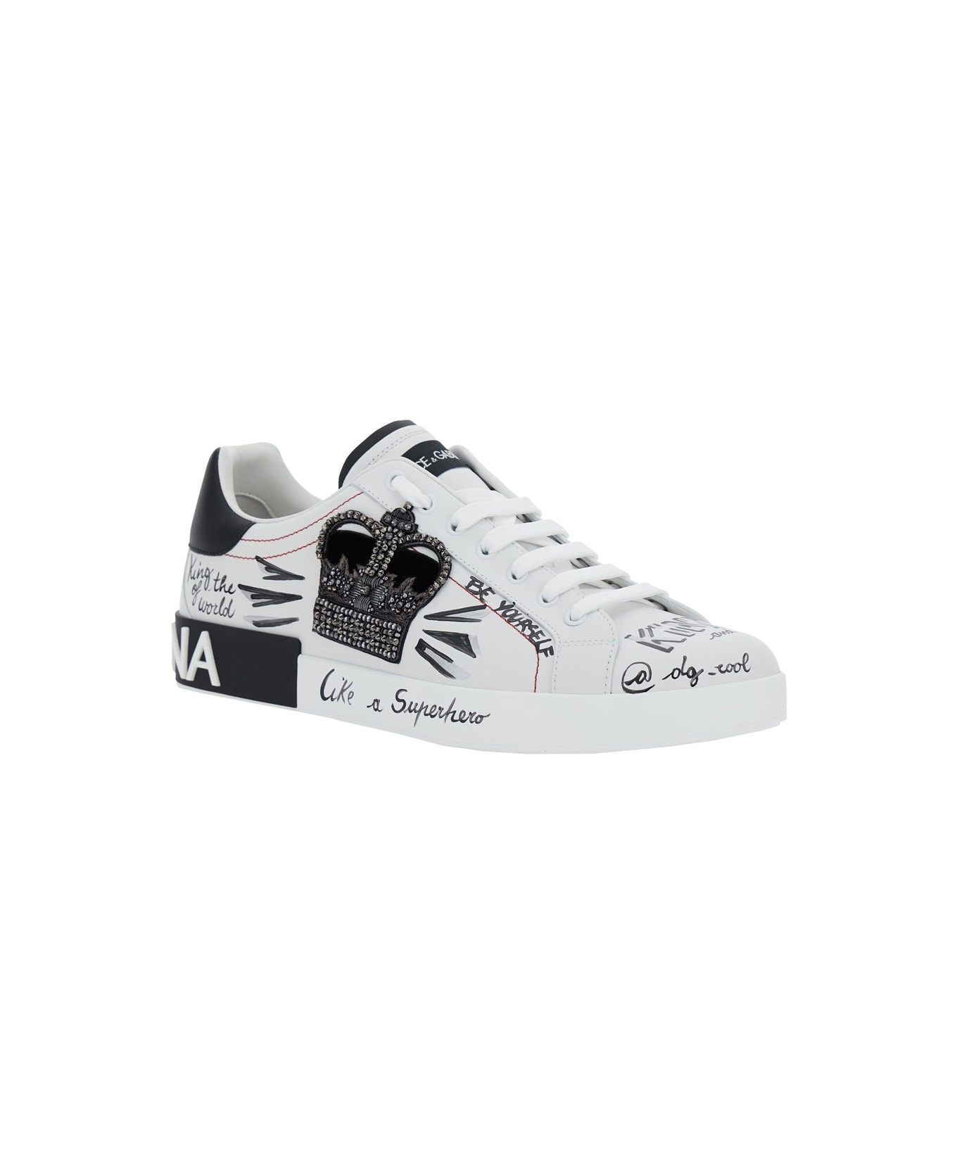 White Low Top Sneakers With Logo Patch On The Tongue And All-over Print In Leather Man - 2