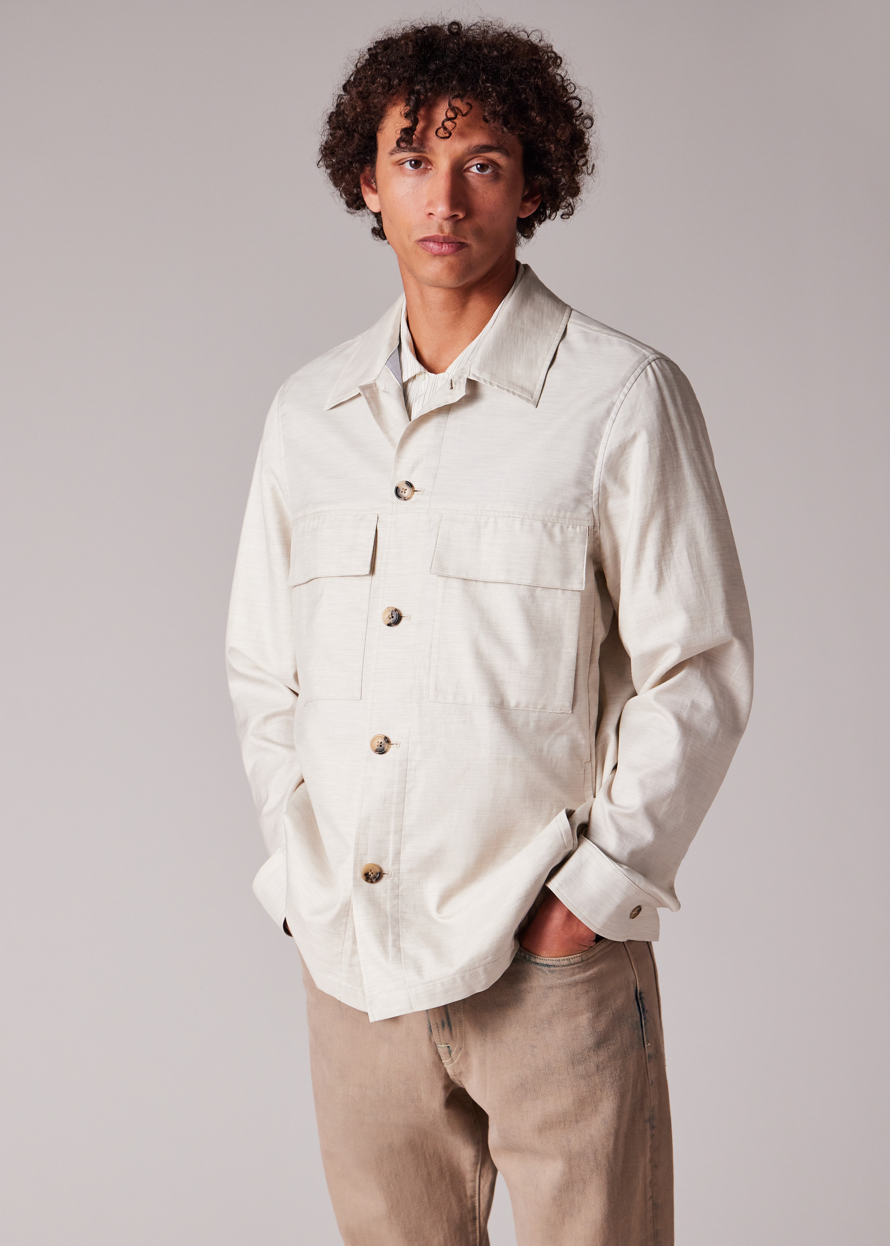 Cream Brushed Cotton-Twill Overshirt - 5