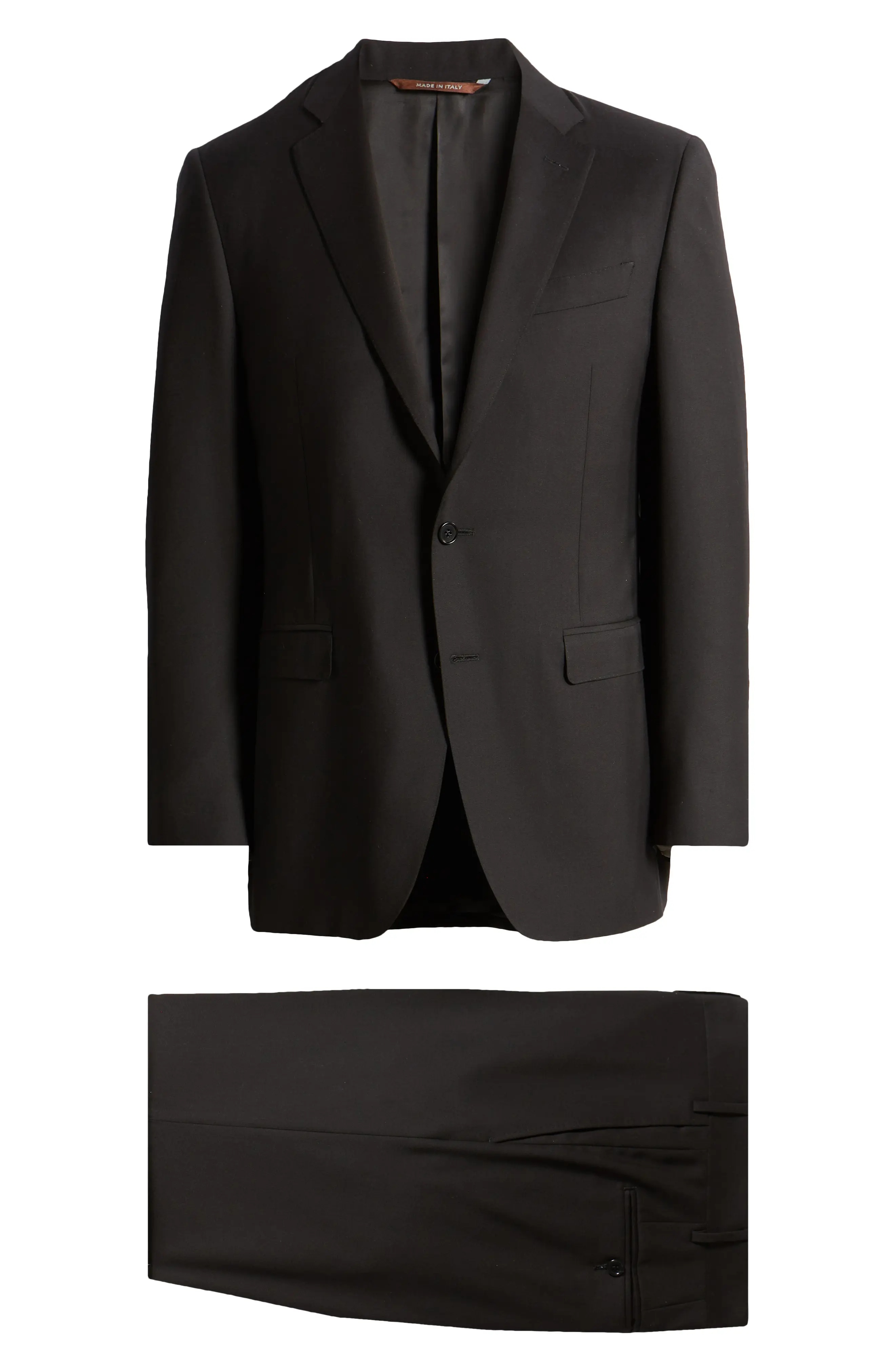 Milano Trim Fit Solid Black Wool Suit - 8