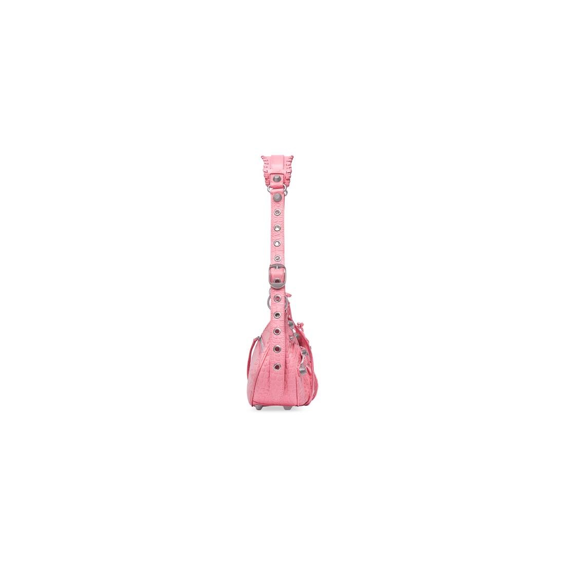 Women's Le Cagole Small Shoulder Bag Crocodile Embossed in Pink - 3