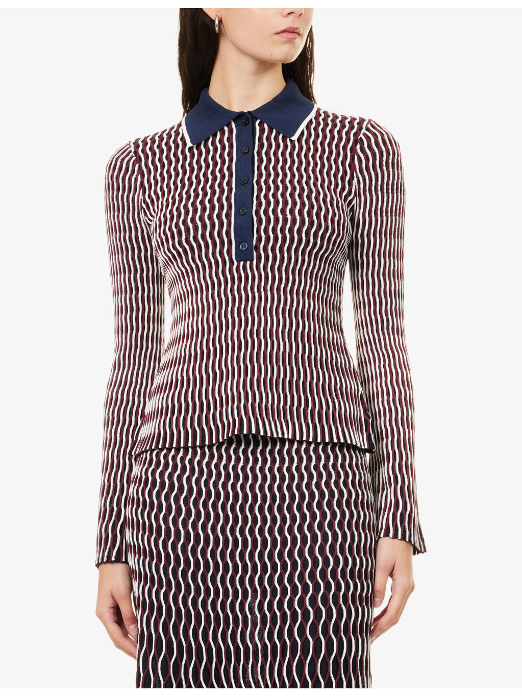 Colleen Stripe-Pattern Stretch-Knit Polo Top - 3