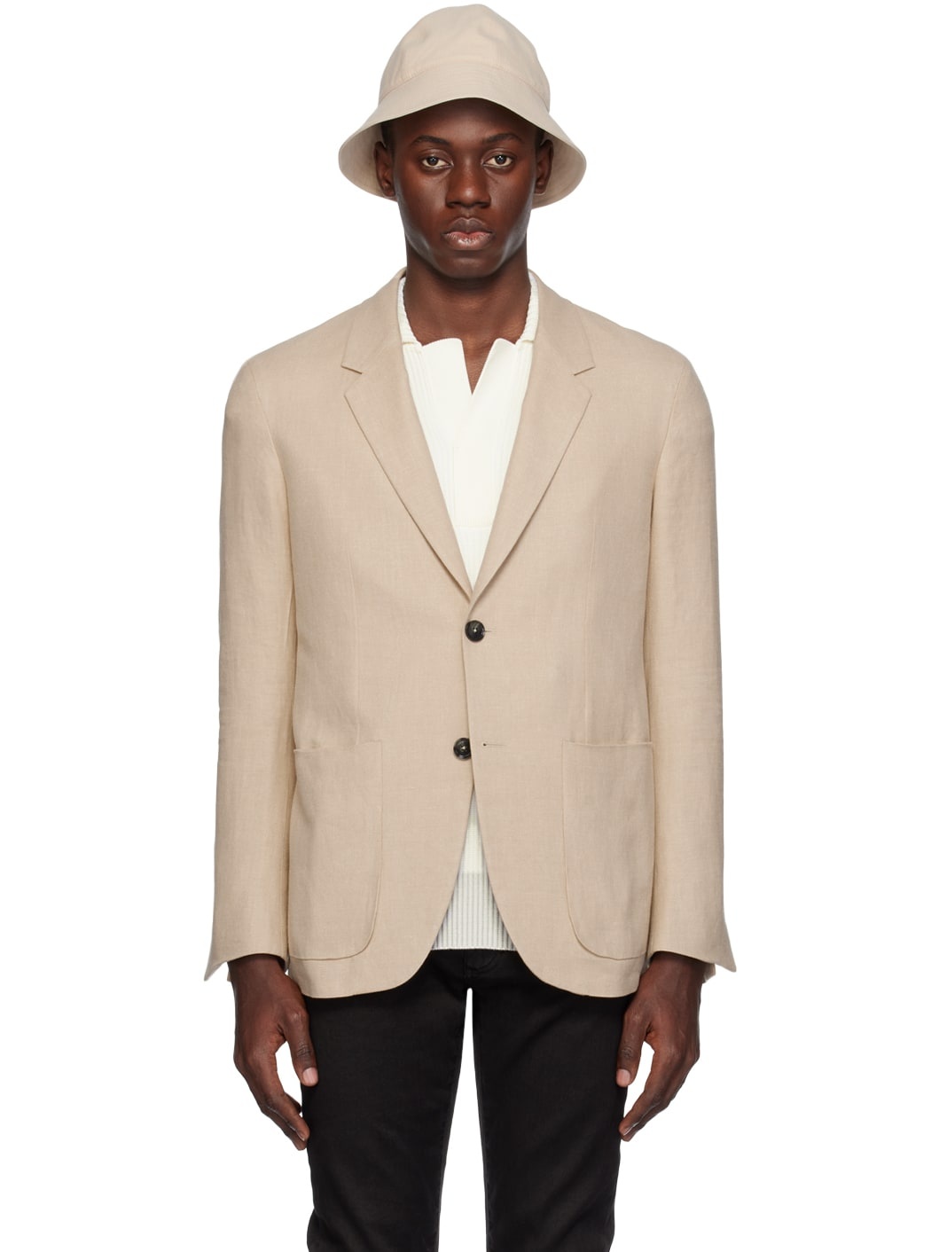 Beige Notched Blazer - 1