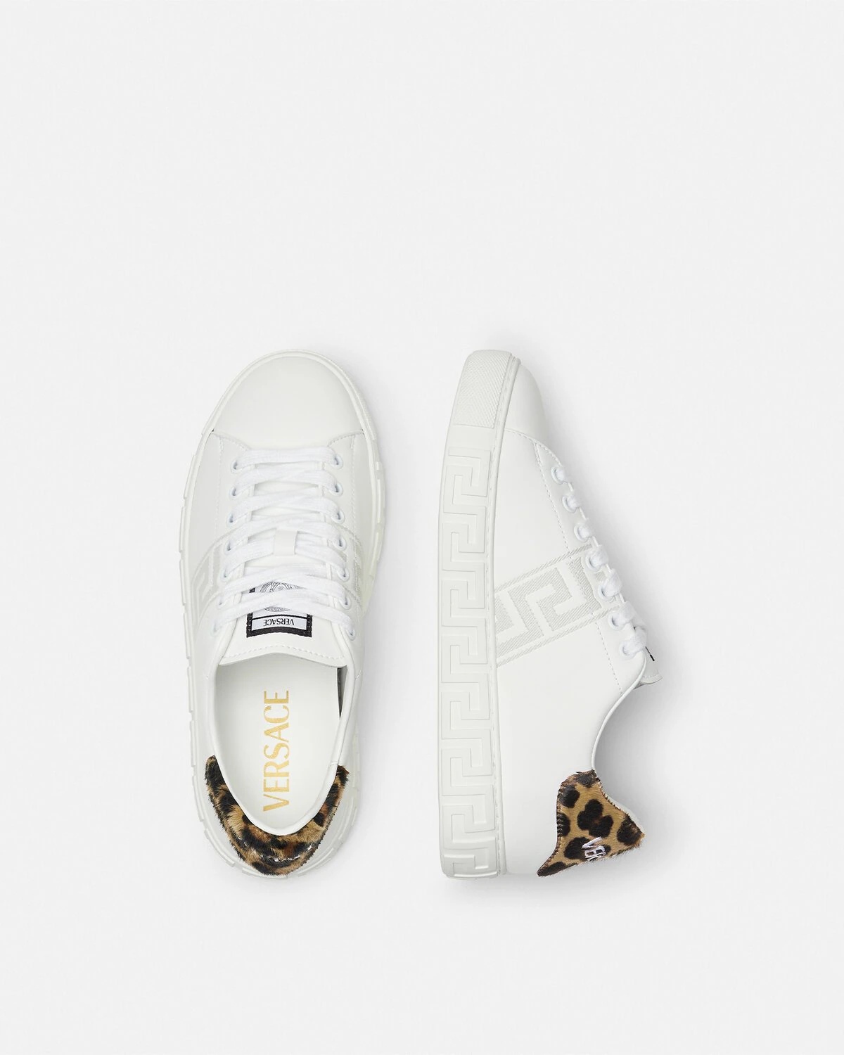 Leopard Embroidered Greca Sneakers - 4
