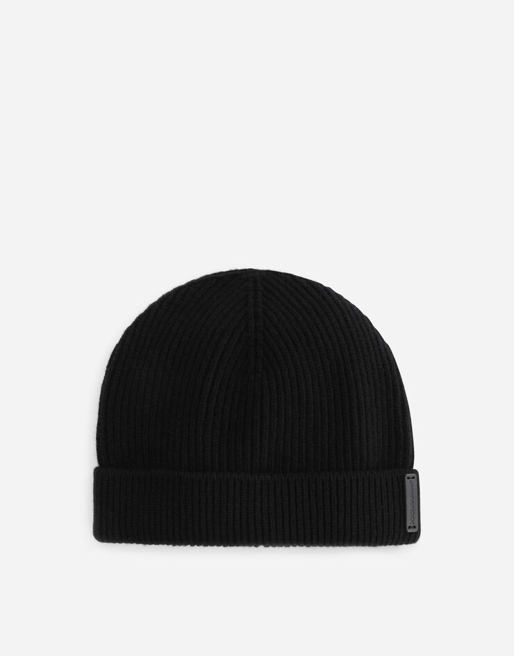 Knit wool hat with leather logo - 1