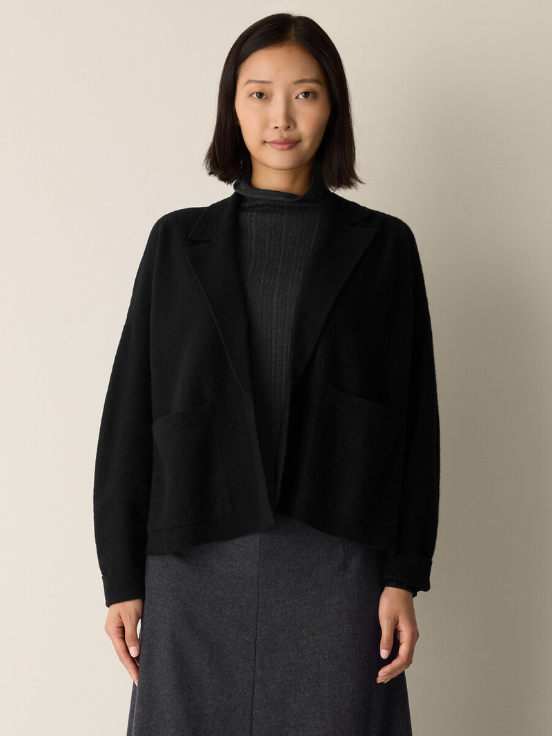 EILEEN FISHER Fine Felted Wool Notch Collar Cardigan in Regenerative Wool outlook