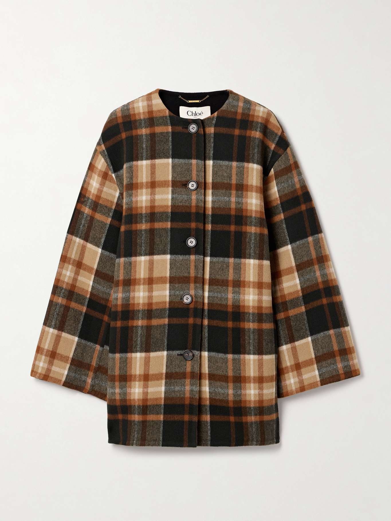 Checked wool and silk-blend coat - 1