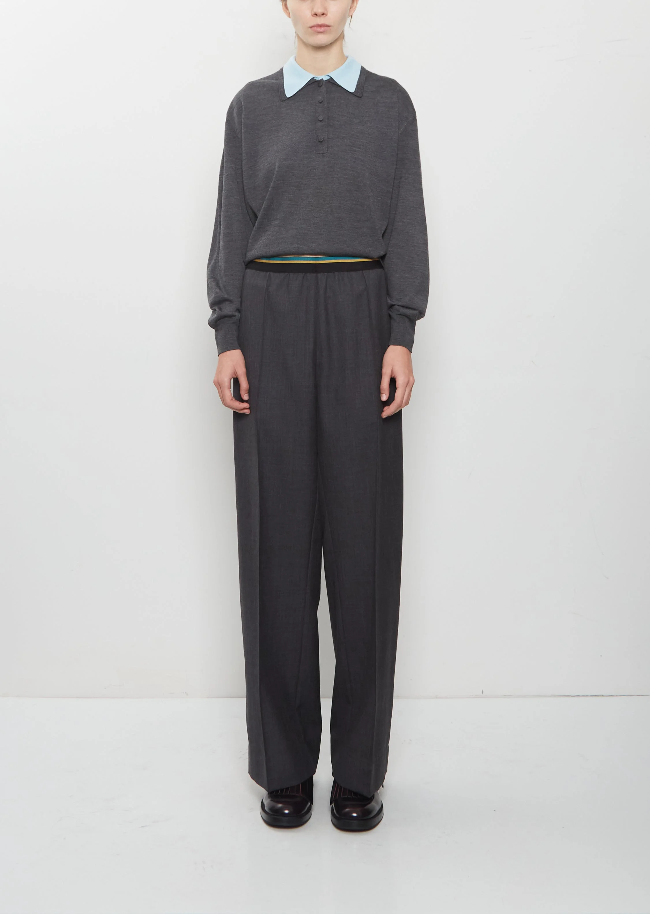 Wool Twill Pleated Elasticated Trousers - 1