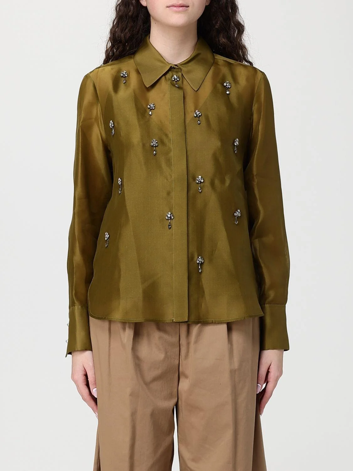Max Mara Studio Women Max Mara Studio Eagi Silk Blend Shirt With Rhinestones - 1