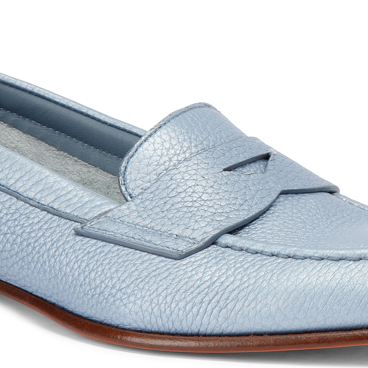 Women's light blue tumbled leather penny loafer - 6