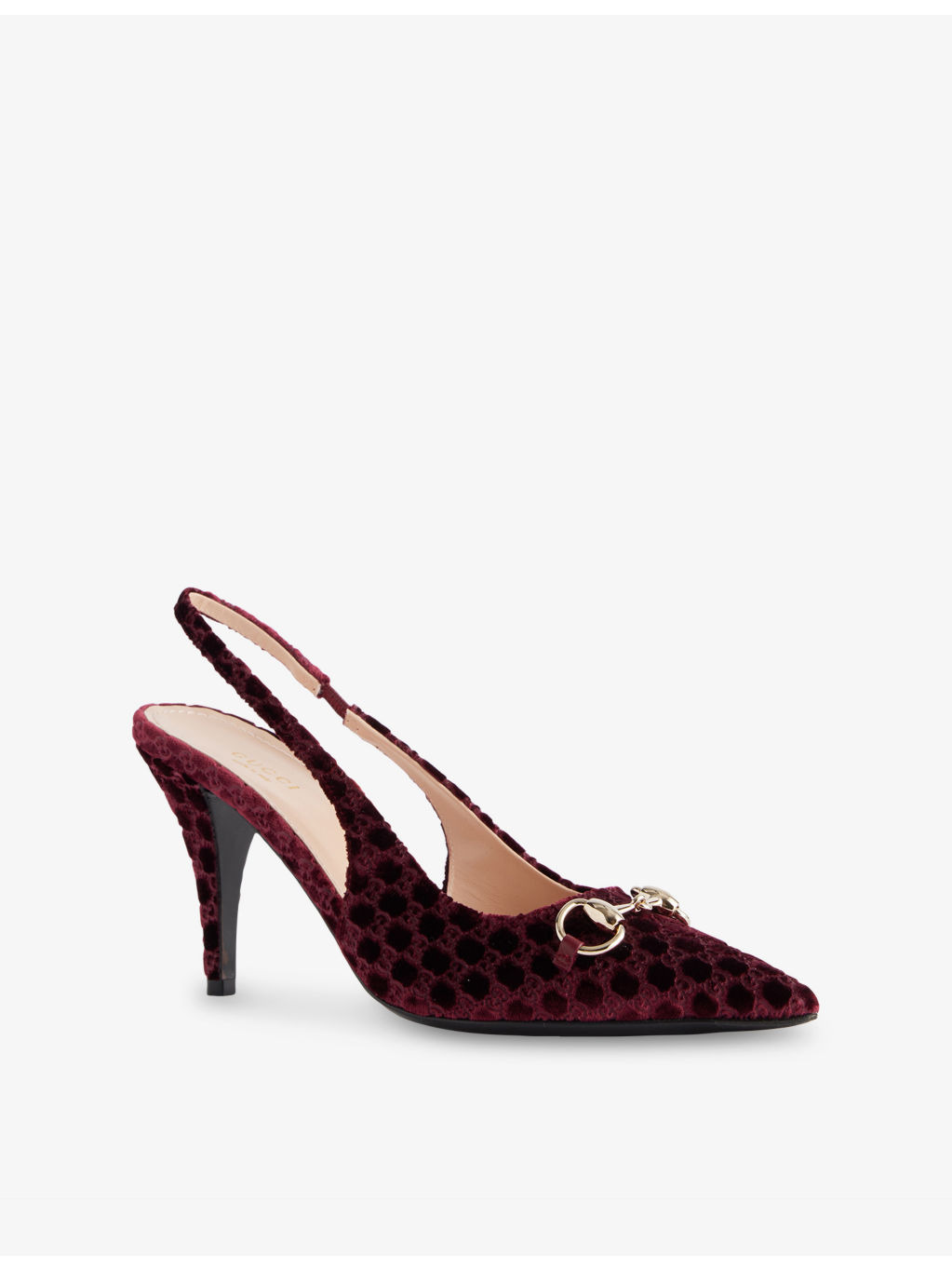 GG Horsebit Erin 85 Slingback Velvet Heels - 3