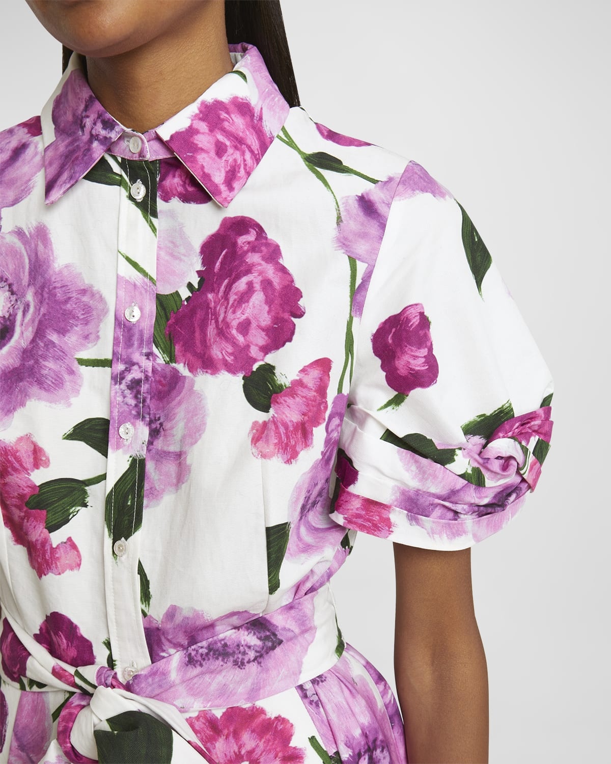 Belted Floral Cotton Short-Sleeve Midi Shirtdress - 5